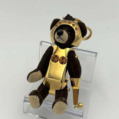 PRADA Key Ring Keychain Bag Charm Bear Dark Brown Gold Authentic