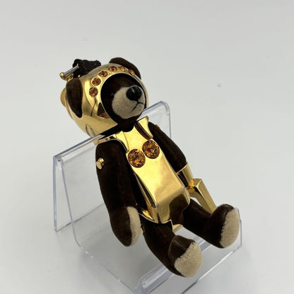 PRADA Key Ring Keychain Bag Charm Bear Dark Brown Gold Authentic