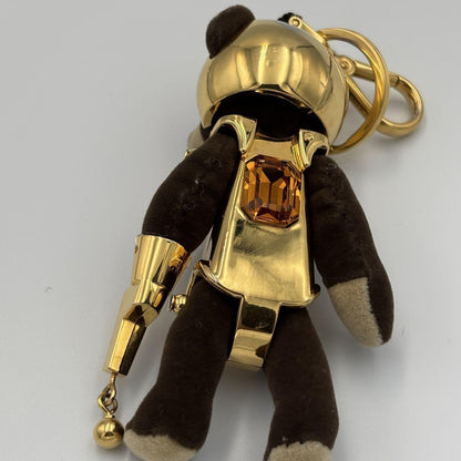 PRADA Key Ring Keychain Bag Charm Bear Dark Brown Gold Authentic
