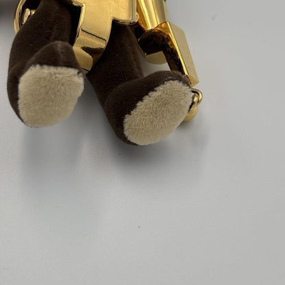 PRADA Key Ring Keychain Bag Charm Bear Dark Brown Gold Authentic