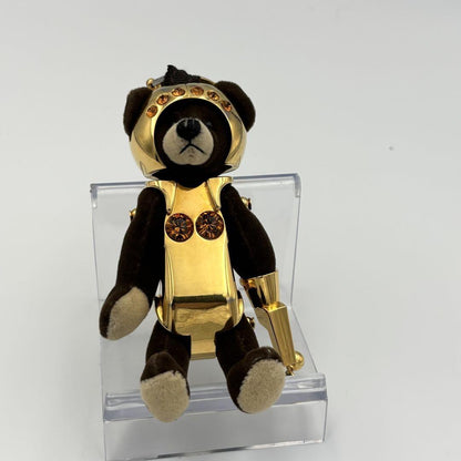 PRADA Key Ring Keychain Bag Charm Bear Dark Brown Gold Authentic