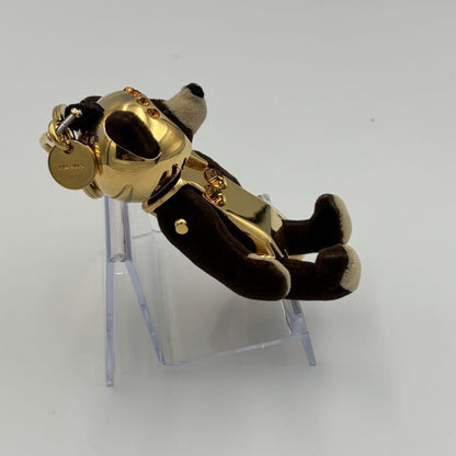 PRADA Key Ring Keychain Bag Charm Bear Dark Brown Gold Authentic