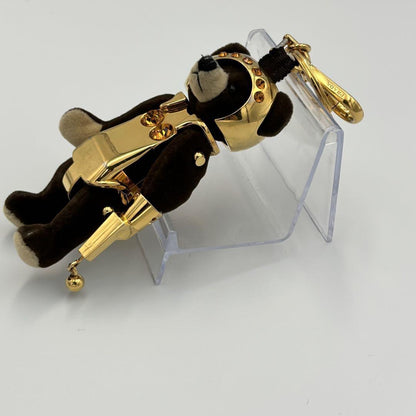 PRADA Key Ring Keychain Bag Charm Bear Dark Brown Gold Authentic