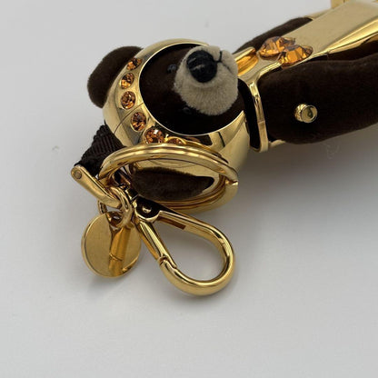 PRADA Key Ring Keychain Bag Charm Bear Dark Brown Gold Authentic