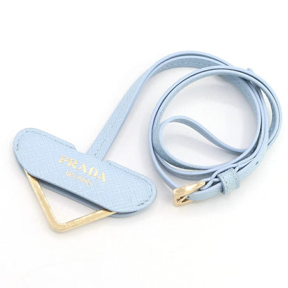 PRADA Key Ring Keychain Bag Charm Logo Light Blue Leather Authentic