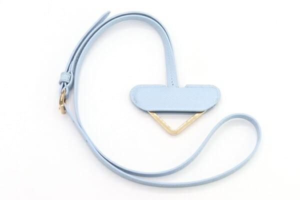 PRADA Key Ring Keychain Bag Charm Logo Light Blue Leather Authentic