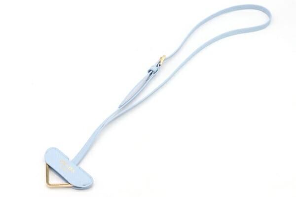 PRADA Key Ring Keychain Bag Charm Logo Light Blue Leather Authentic