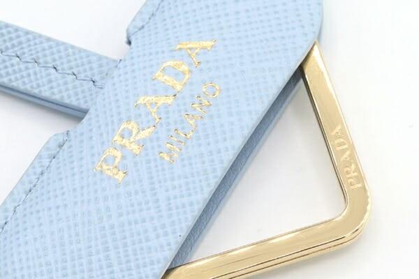 PRADA Key Ring Keychain Bag Charm Logo Light Blue Leather Authentic