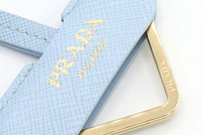 PRADA Key Ring Keychain Bag Charm Logo Light Blue Leather Authentic
