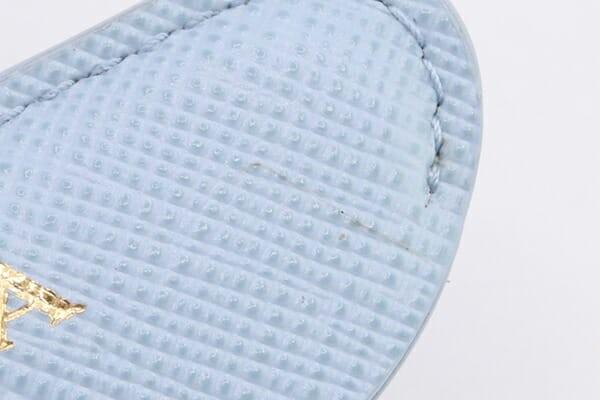 PRADA Key Ring Keychain Bag Charm Logo Light Blue Leather Authentic