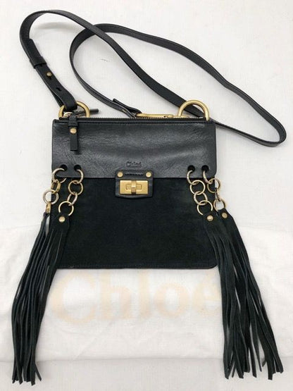 Chloe Shoulder Bag Purse Jane Tassel Fringe Suede Leather Black Authentic