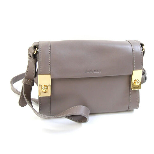 See By Chloe Shoulder Bag Purse Leather Dark Greige Authentic