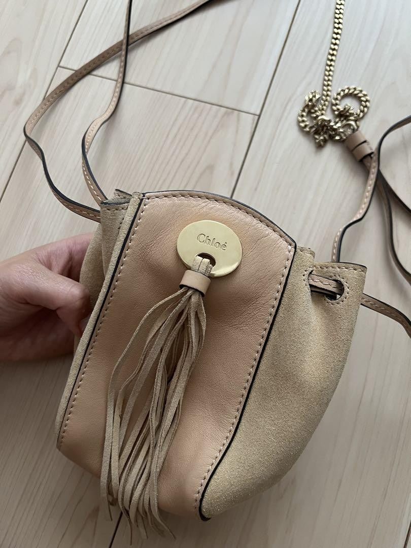 Chloe Shoulder Bag Purse Suede Leather Beige Authentic