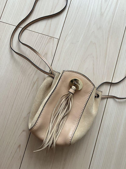 Chloe Shoulder Bag Purse Suede Leather Beige Authentic
