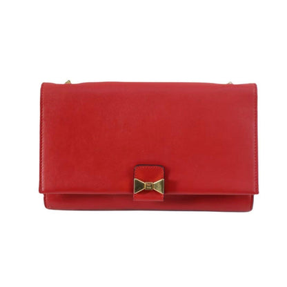 Chloe Shoulder Bag Purse Clutch Bag Second Bag Chain Leather Red Authentic
