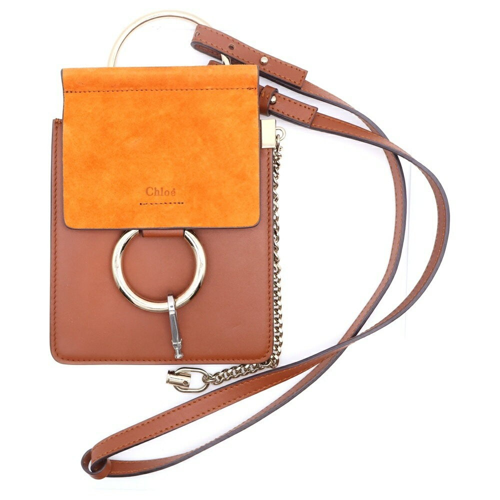 Chloe Shoulder Bag Purse Phone Shoulder Mini Bag Leather Suede Brown Orange