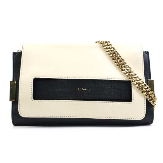 Chloe Shoulder Bag Purse Leather Ivory Black Authentic