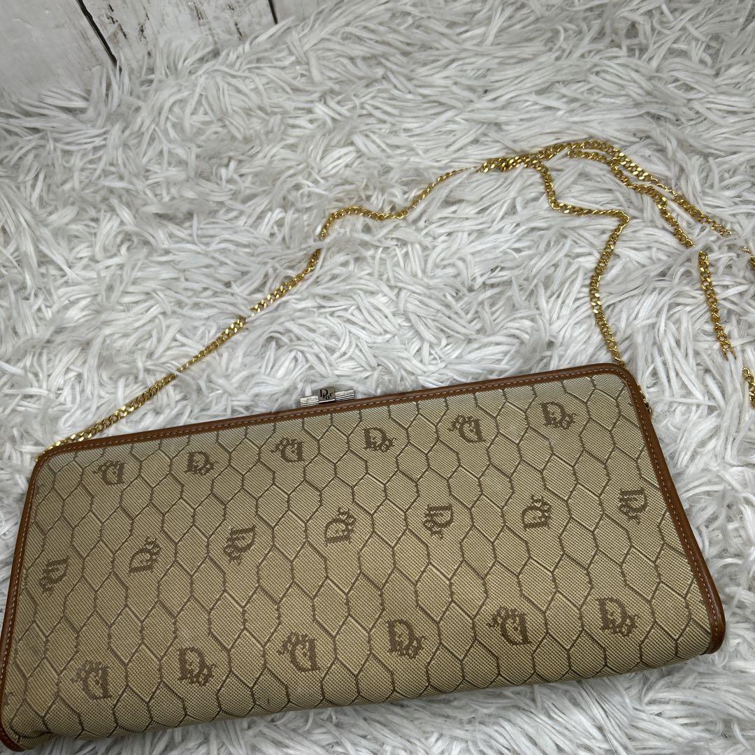 Christian Dior Shoulder Bag Purse Honeycomb Canvas Beige Brown Authentic