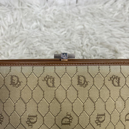 Christian Dior Shoulder Bag Purse Honeycomb Canvas Beige Brown Authentic