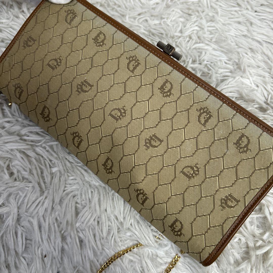 Christian Dior Shoulder Bag Purse Honeycomb Canvas Beige Brown Authentic