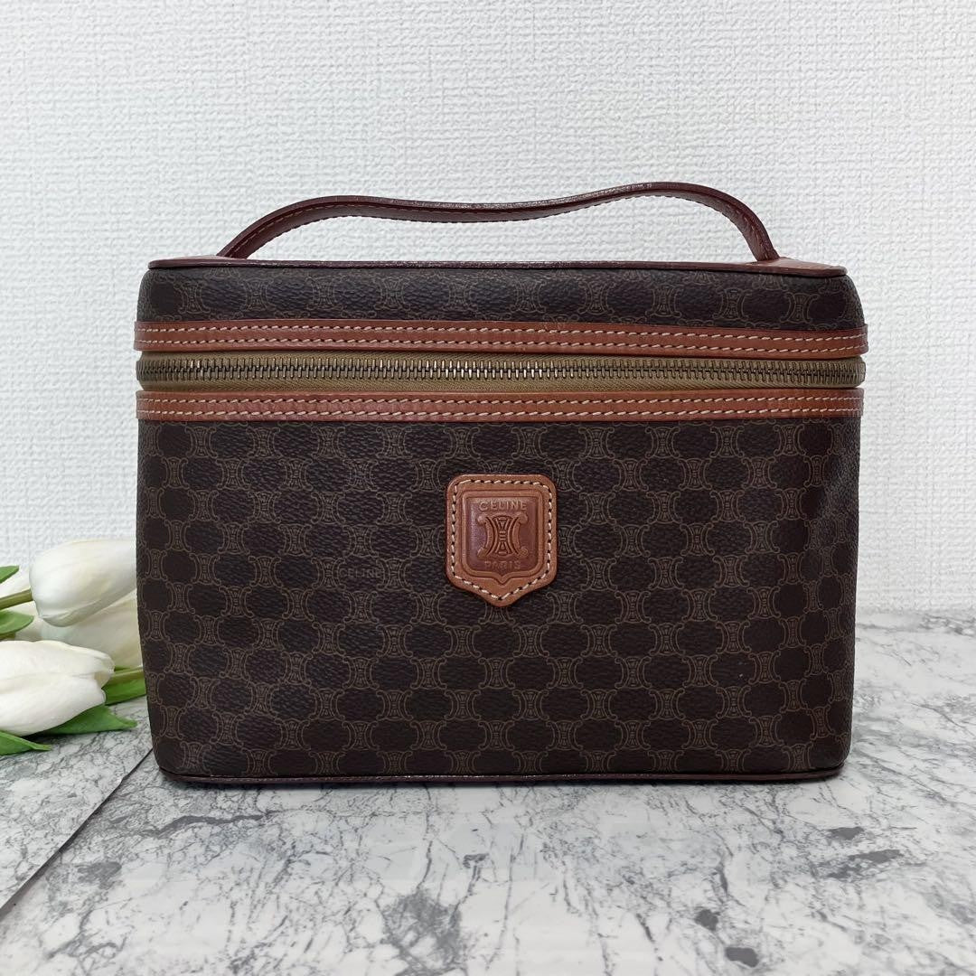 CELINE Vanity Bag Hand Bag Tote Purse Macadam Brown Authentic