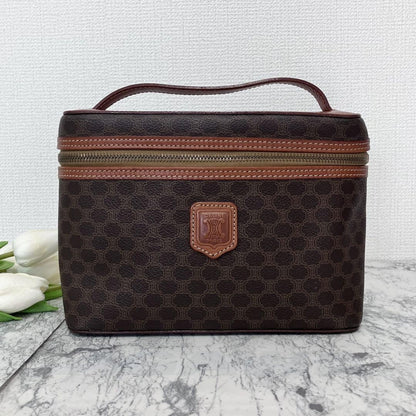 CELINE Vanity Bag Hand Bag Tote Purse Macadam Brown Authentic
