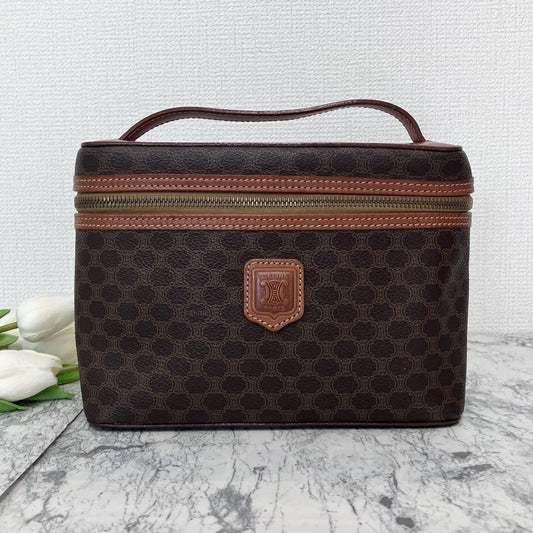 CELINE Vanity Bag Hand Bag Tote Purse Macadam Brown Authentic