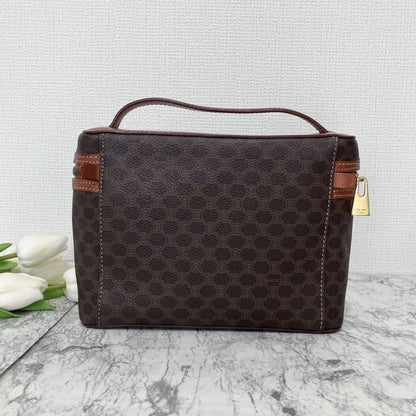 CELINE Vanity Bag Hand Bag Tote Purse Macadam Brown Authentic