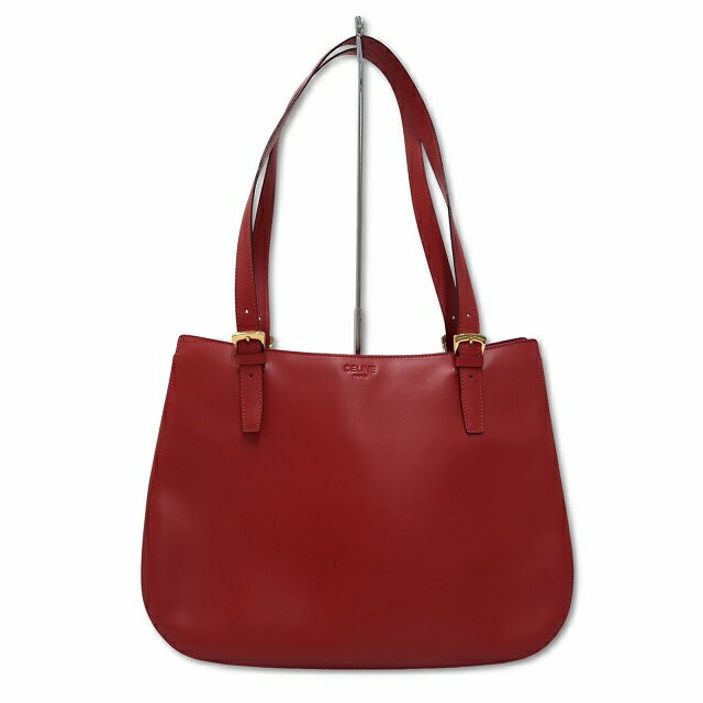 CELINE Hand Shoulder Bag Tote Purse Leather Red Authentic