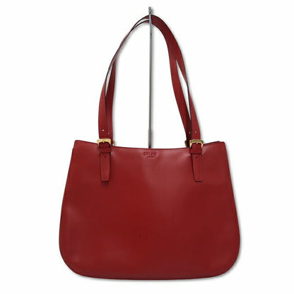 CELINE Hand Shoulder Bag Tote Purse Leather Red Authentic
