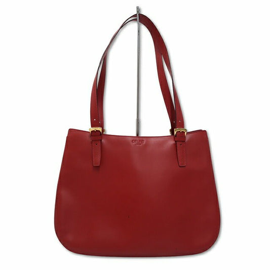 CELINE Hand Shoulder Bag Tote Purse Leather Red Authentic