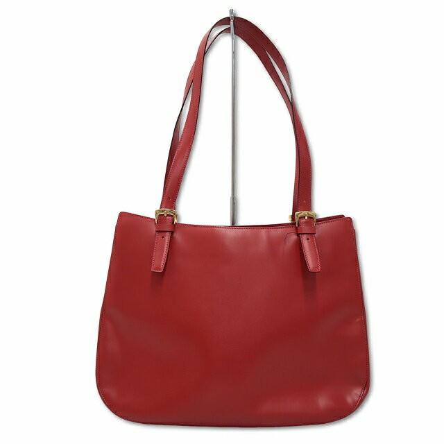 CELINE Hand Shoulder Bag Tote Purse Leather Red Authentic