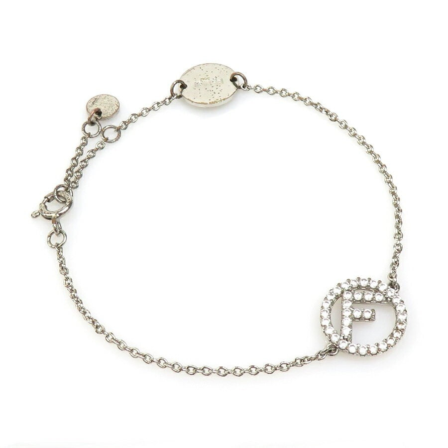 FENDI Bracelet Bangle F Logo Metal Silver Authentic