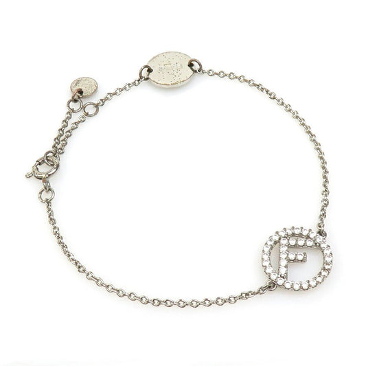 FENDI Bracelet Bangle F Logo Metal Silver Authentic