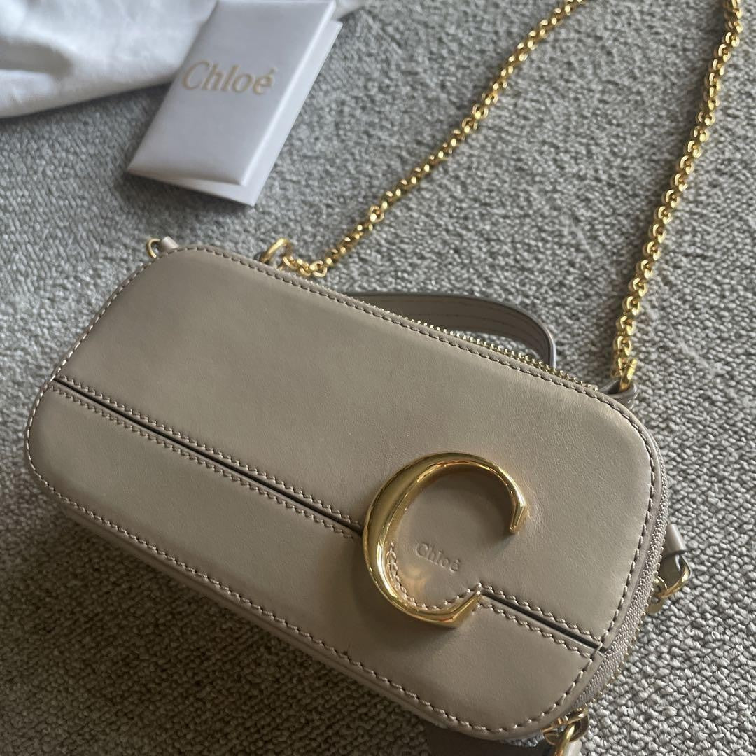 Chloe Purse shoulder bag Leather chain Logo beige gray gold leather Women's Used