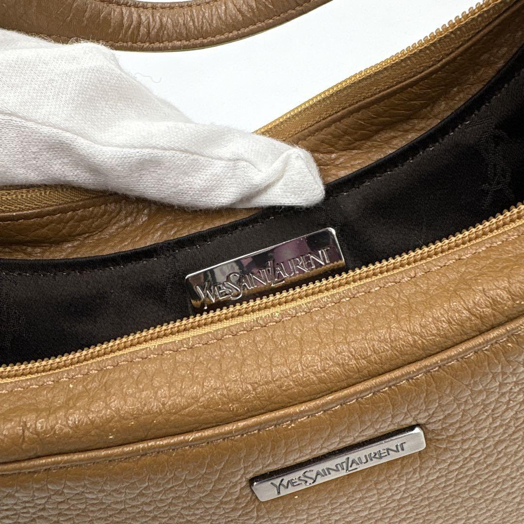 Saint Laurent Hand Bag Tote Purse Logo Leather Camel Authentic