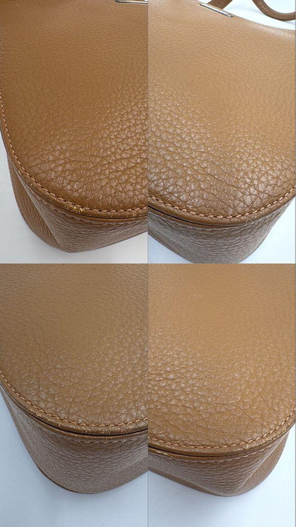 Saint Laurent Hand Bag Tote Purse Logo Leather Camel Authentic