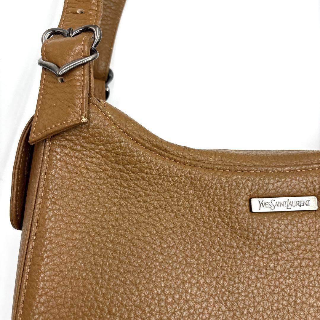 Saint Laurent Hand Bag Tote Purse Logo Leather Camel Authentic