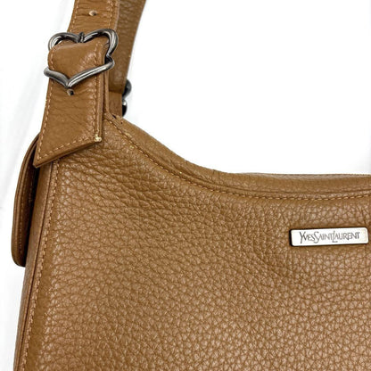 Saint Laurent Hand Bag Tote Purse Logo Leather Camel Authentic