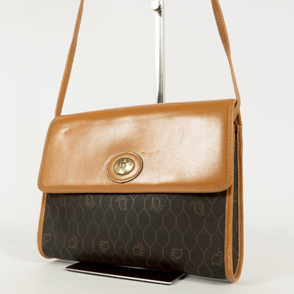 Christian Dior Shoulder Bag Purse Honeycomb Leather PVC Brown Authentic