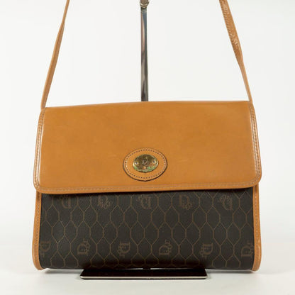 Christian Dior Shoulder Bag Purse Honeycomb Leather PVC Brown Authentic