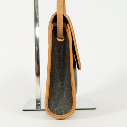 Christian Dior Shoulder Bag Purse Honeycomb Leather PVC Brown Authentic