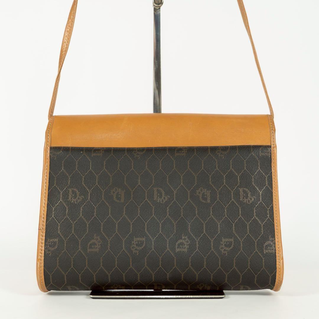 Christian Dior Shoulder Bag Purse Honeycomb Leather PVC Brown Authentic