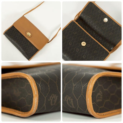 Christian Dior Shoulder Bag Purse Honeycomb Leather PVC Brown Authentic