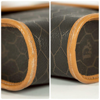 Christian Dior Shoulder Bag Purse Honeycomb Leather PVC Brown Authentic