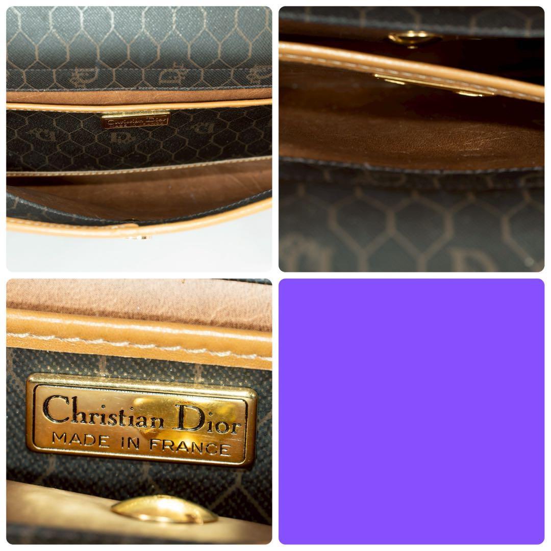 Christian Dior Shoulder Bag Purse Honeycomb Leather PVC Brown Authentic