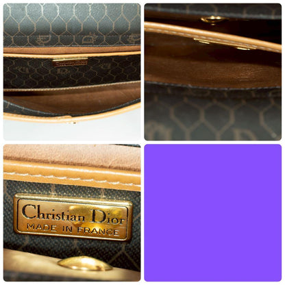 Christian Dior Shoulder Bag Purse Honeycomb Leather PVC Brown Authentic