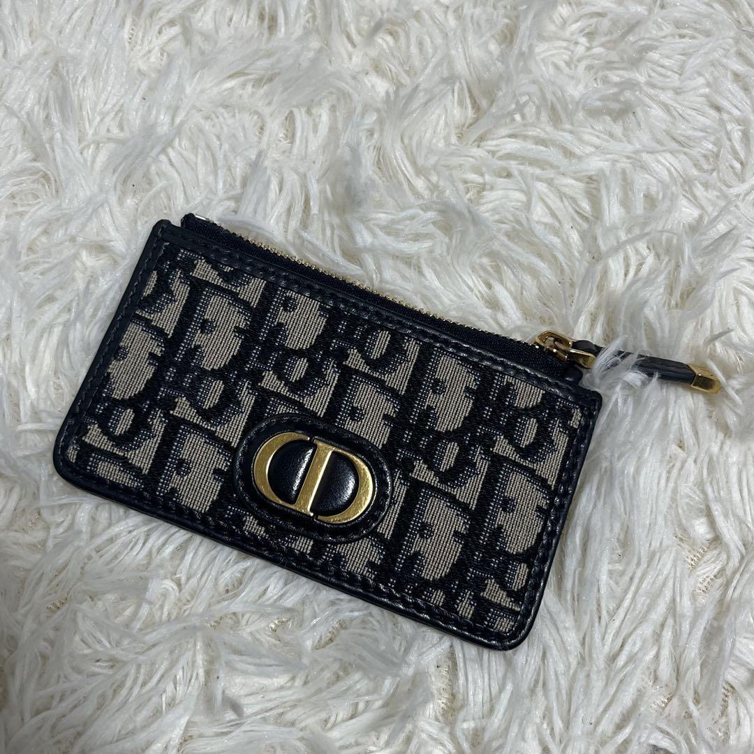 Christian Dior Coin Case Wallet Purse Compact Trotter CD Navy Gold Authentic