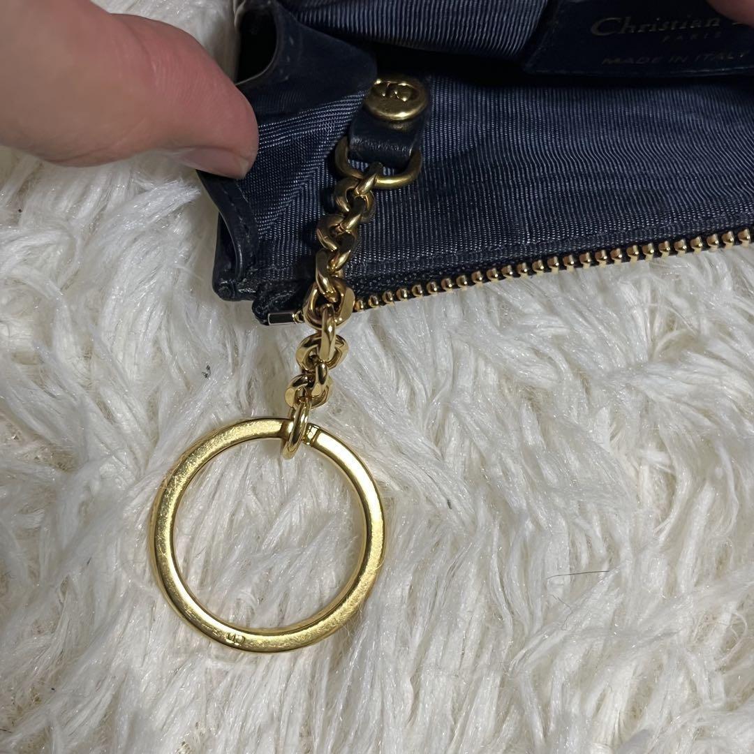 Christian Dior Coin Case Wallet Purse Compact Trotter CD Navy Gold Authentic