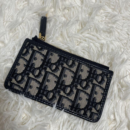 Christian Dior Coin Case Wallet Purse Compact Trotter CD Navy Gold Authentic